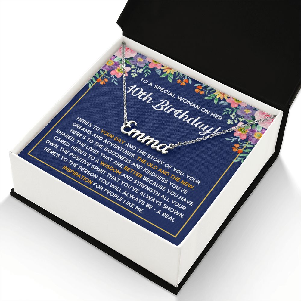 40TH BIRTHDAY PINK WISDOM CUSTOM NAME NECKLACE
