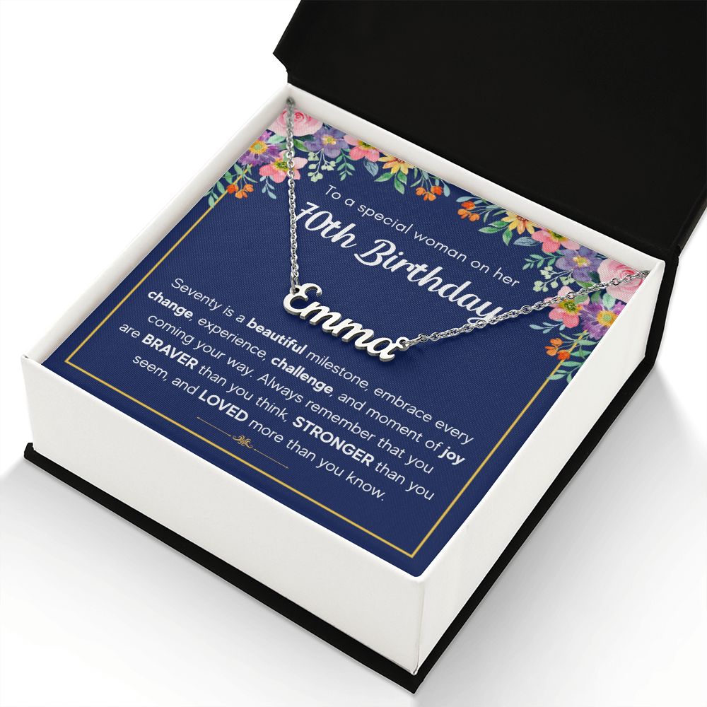 70TH BIRTHDAY PINK MILESTONE CUSTOM NAME NECKLACE