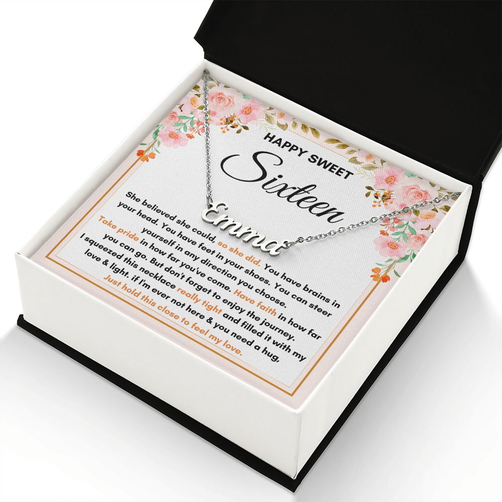 16TH BIRTHDAY DIRECTION SQUEEZED CUSTOM NAME NECKLACE