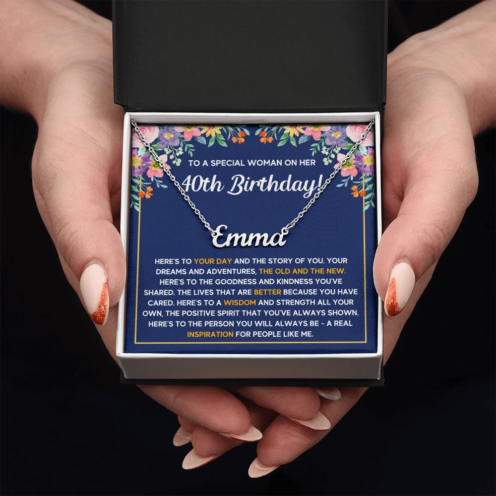 40TH BIRTHDAY PINK WISDOM CUSTOM NAME NECKLACE