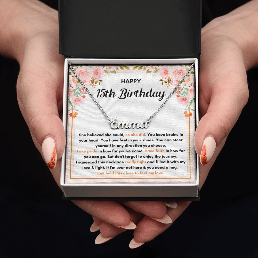 15TH BIRTHDAY SQUEEZED CUSTOM NAME NECKLACE