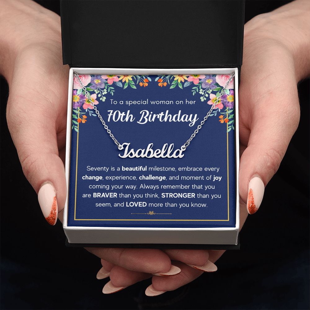 70TH BIRTHDAY PINK MILESTONE CUSTOM NAME NECKLACE