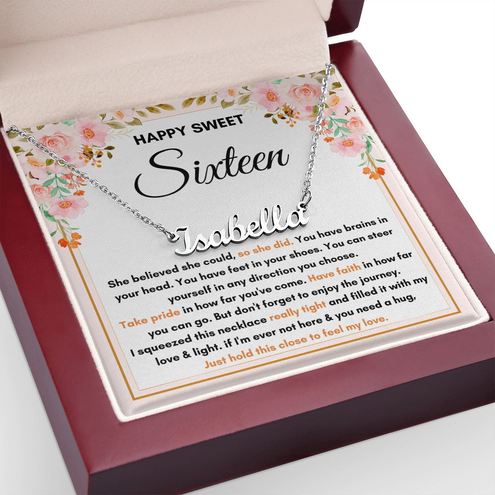 16TH BIRTHDAY DIRECTION SQUEEZED CUSTOM NAME NECKLACE