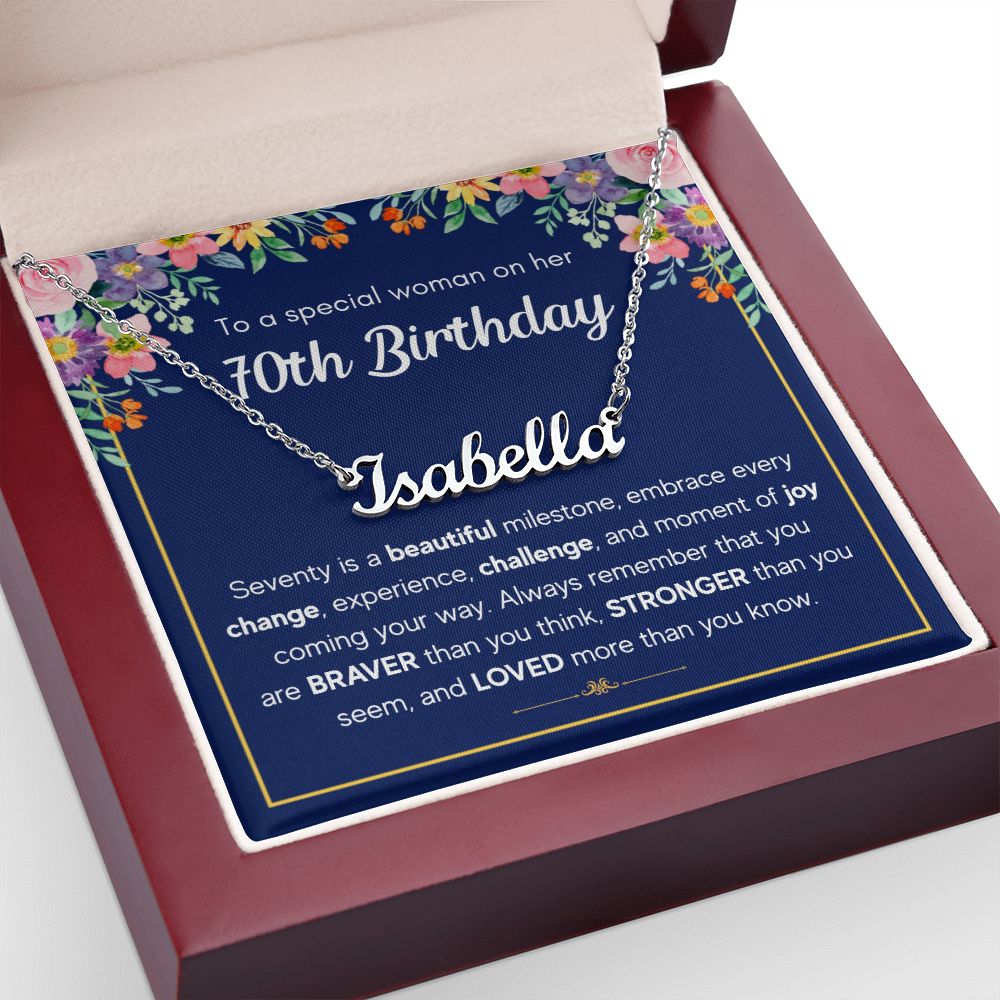 70TH BIRTHDAY PINK MILESTONE CUSTOM NAME NECKLACE