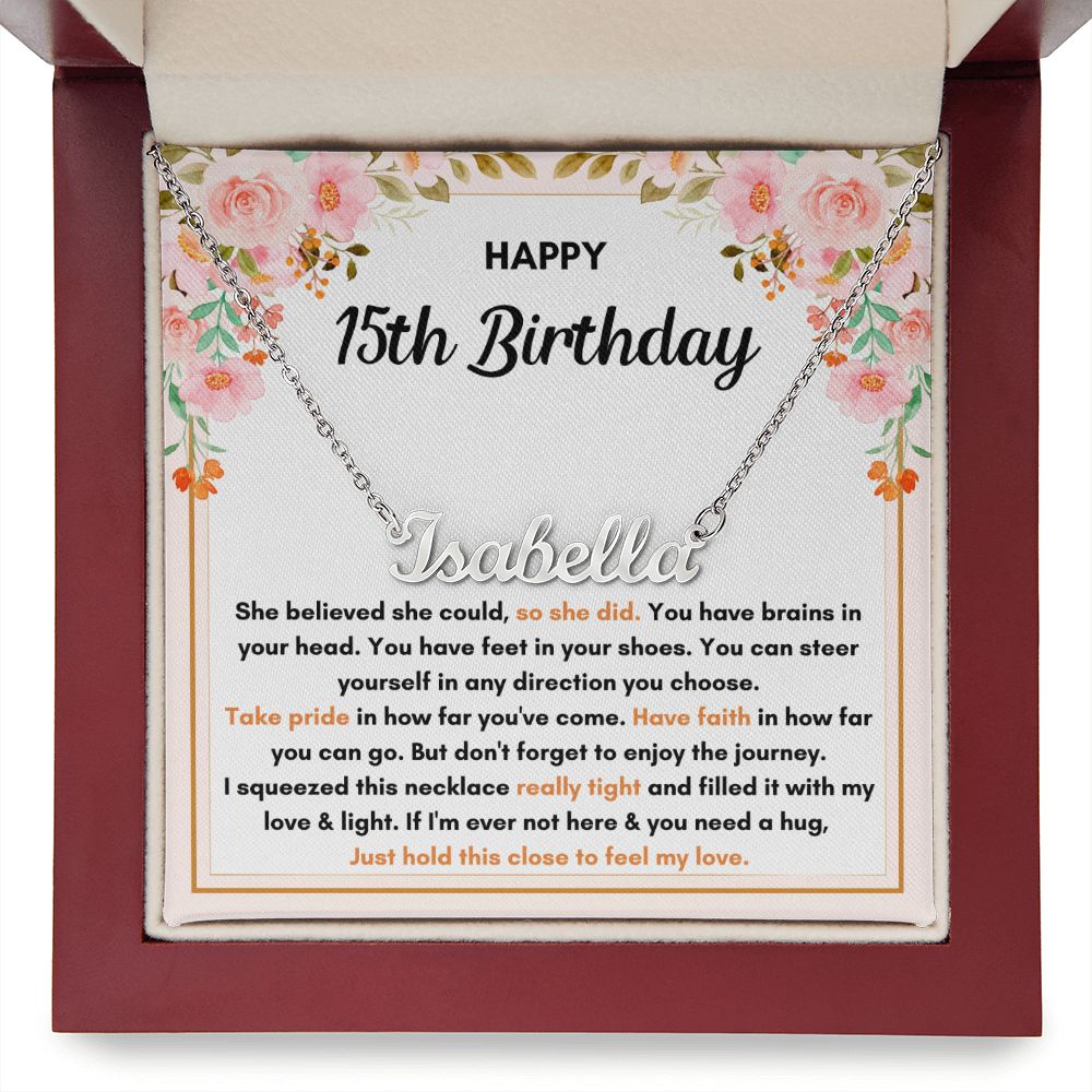 15TH BIRTHDAY SQUEEZED CUSTOM NAME NECKLACE