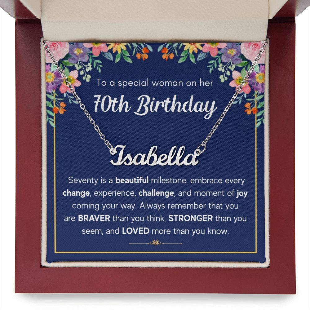 70TH BIRTHDAY PINK MILESTONE CUSTOM NAME NECKLACE