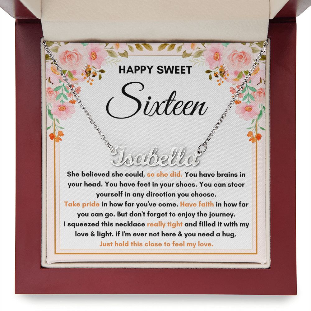 16TH BIRTHDAY DIRECTION SQUEEZED CUSTOM NAME NECKLACE