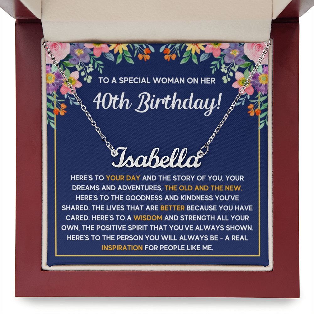 40TH BIRTHDAY PINK WISDOM CUSTOM NAME NECKLACE