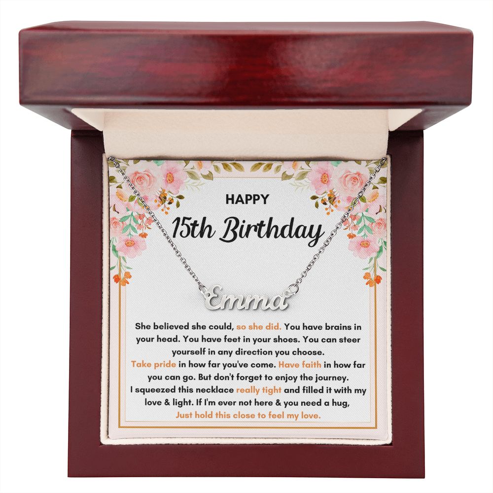 15TH BIRTHDAY SQUEEZED CUSTOM NAME NECKLACE