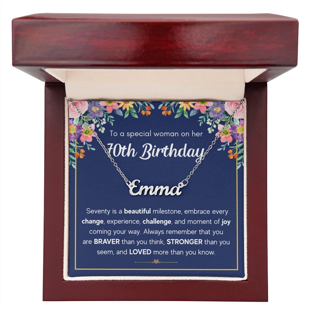 70TH BIRTHDAY PINK MILESTONE CUSTOM NAME NECKLACE