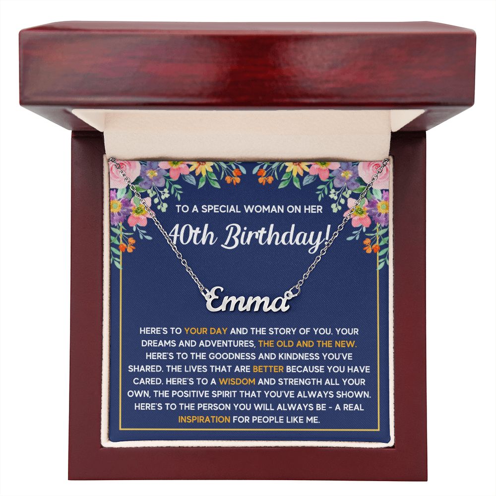 40TH BIRTHDAY PINK WISDOM CUSTOM NAME NECKLACE