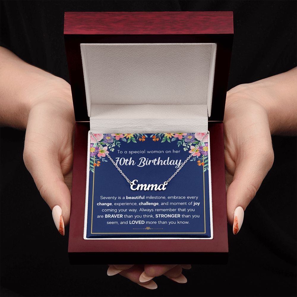 70TH BIRTHDAY PINK MILESTONE CUSTOM NAME NECKLACE