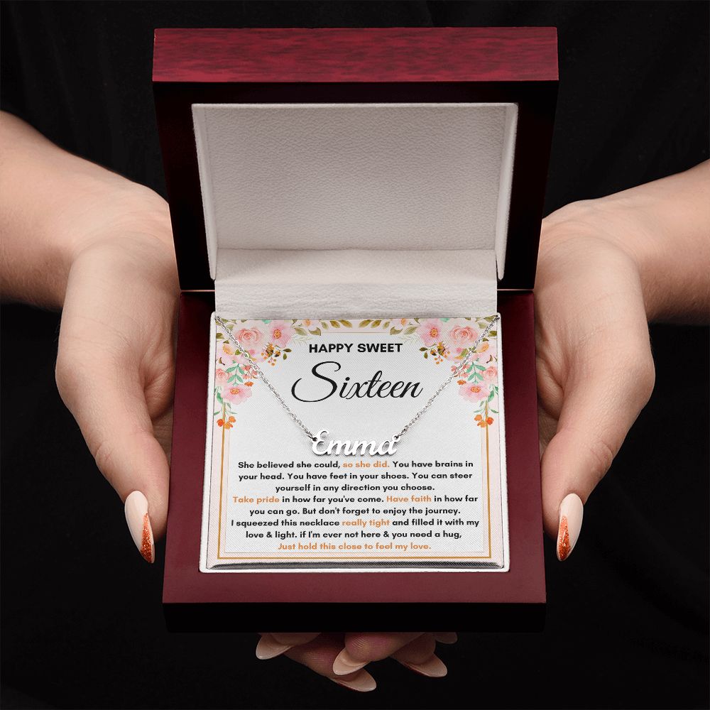 16TH BIRTHDAY DIRECTION SQUEEZED CUSTOM NAME NECKLACE
