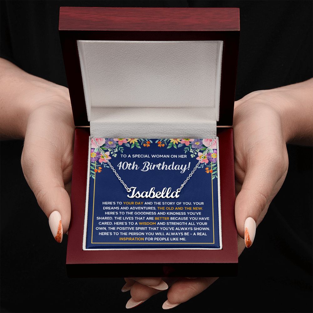 40TH BIRTHDAY PINK WISDOM CUSTOM NAME NECKLACE