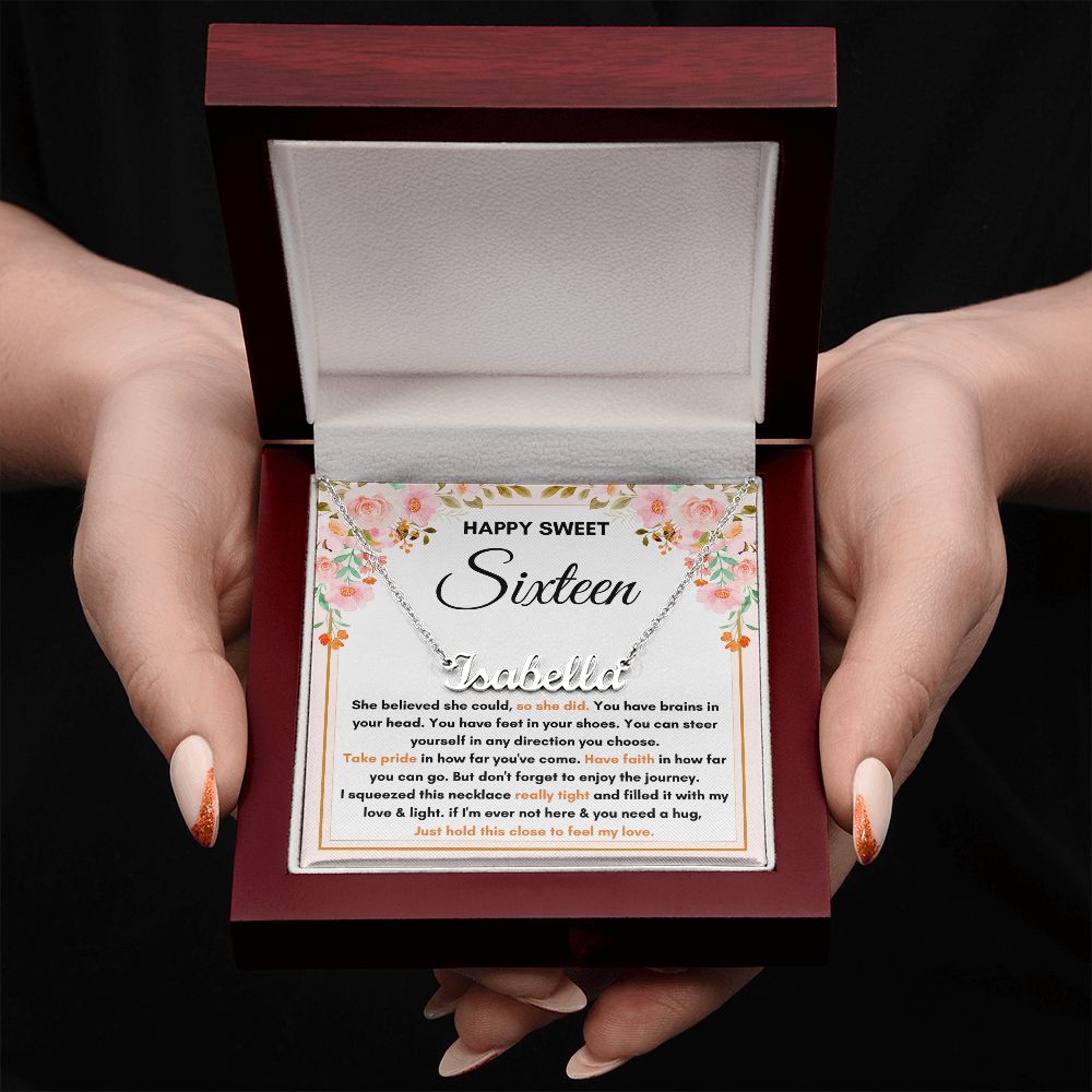16TH BIRTHDAY DIRECTION SQUEEZED CUSTOM NAME NECKLACE