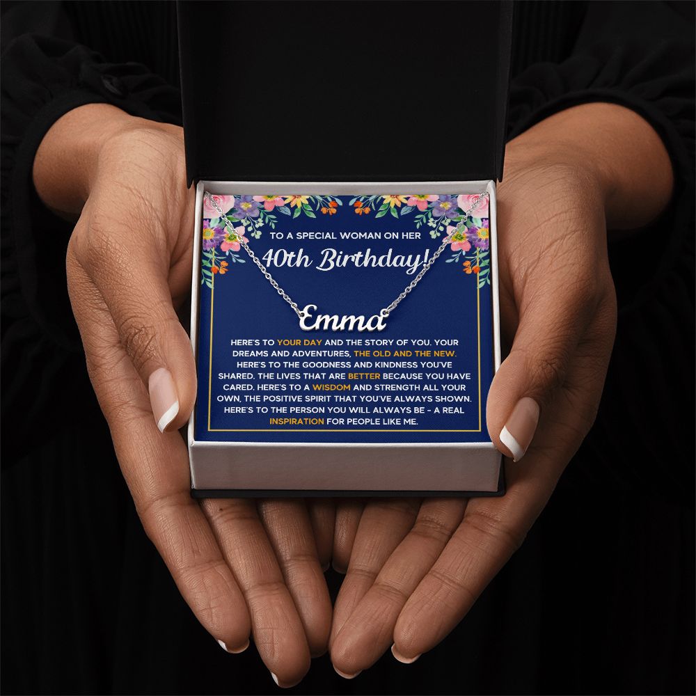 40TH BIRTHDAY PINK WISDOM CUSTOM NAME NECKLACE