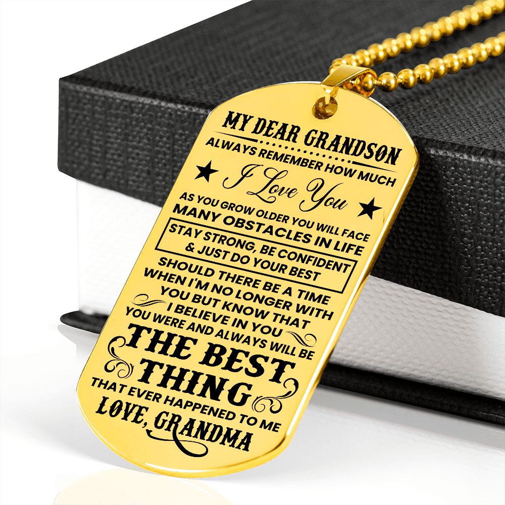 Grandson - Strong & Confident - Engraved Dog Tag Necklace