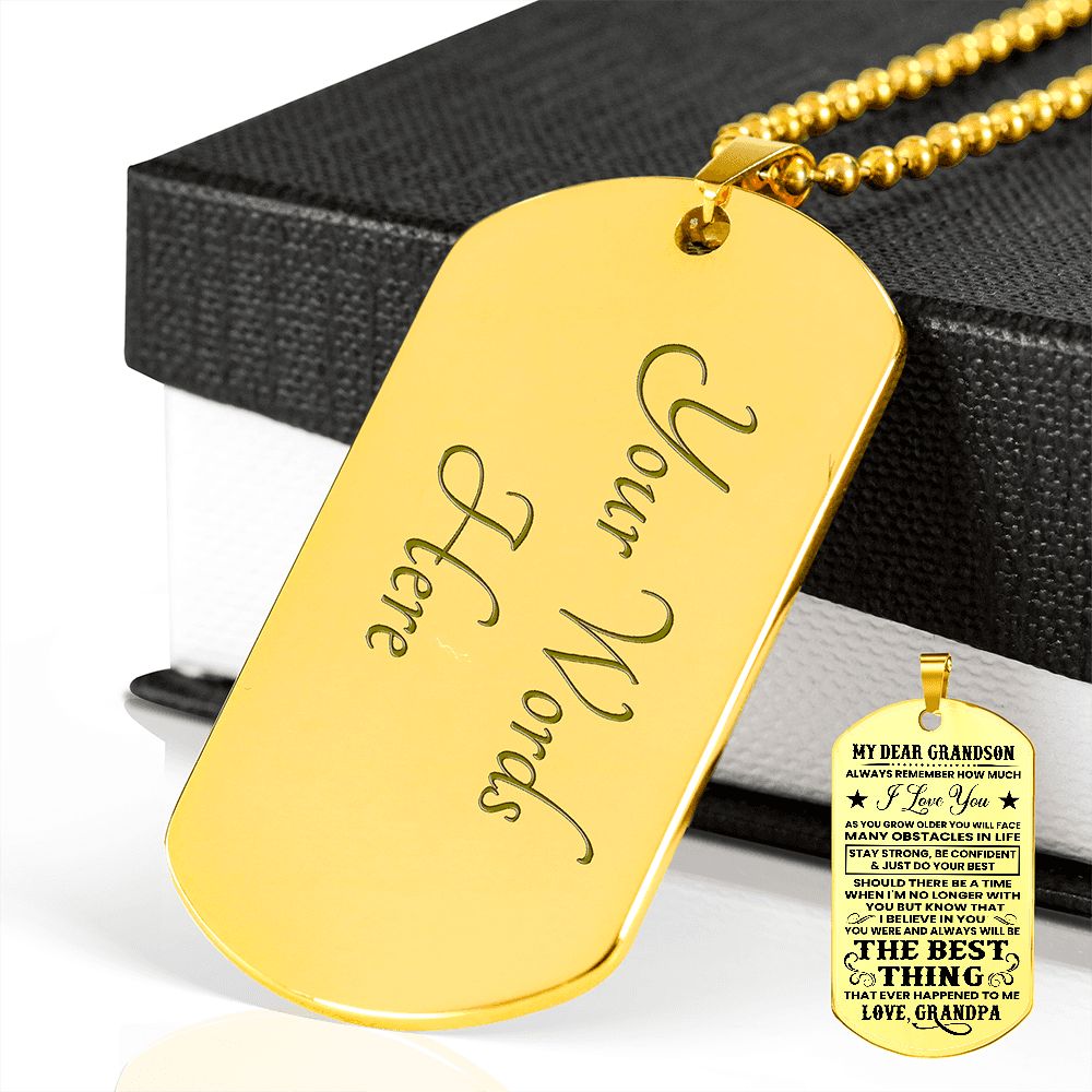 Grandson - Strong - Engraved Dog Tag Necklace