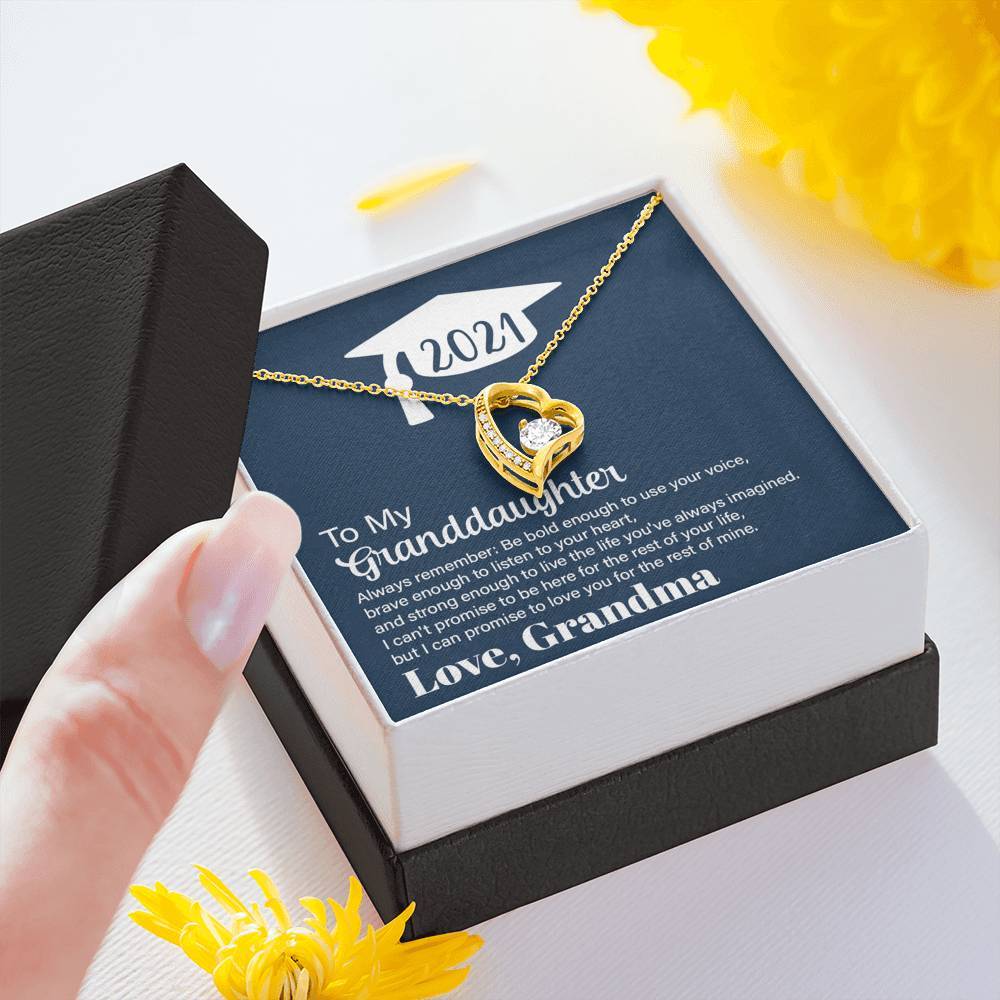 Graduation 2021, To Granddaughter, Heart Necklace, Always Remember, Silver/Gold
