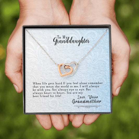 To My Granddaughter - You Are The World To Me - Interlocking Hearts Necklace