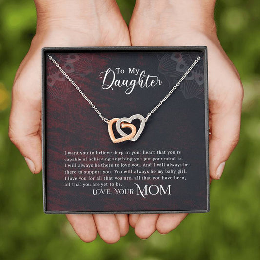 To My Daughter - You Are Capable Of Achieving Anything - Interlocking Hearts Necklace