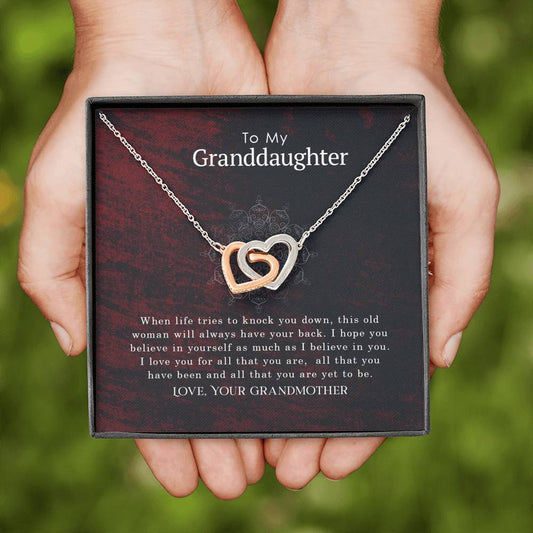To My Granddaughter - I Will Have Your Back - Interlocking Heart Necklace