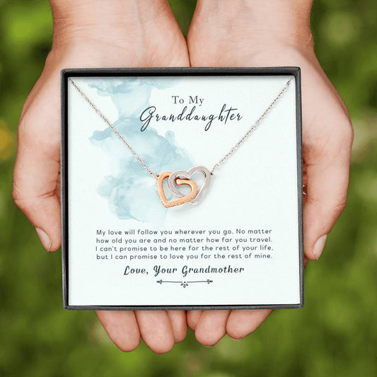 To My Granddaughter - Wherever You Go - Interlocking Hearts Necklace