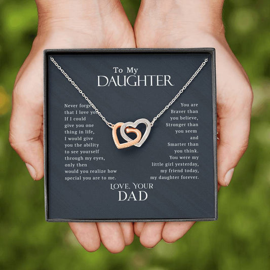 To My Daughter - Braver Than You Believe - Interlocking Hearts Necklace
