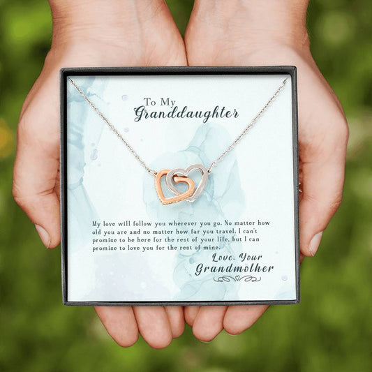 To My Granddaughter - No Matter How Far You Travel - Interlocking Hearts Necklace