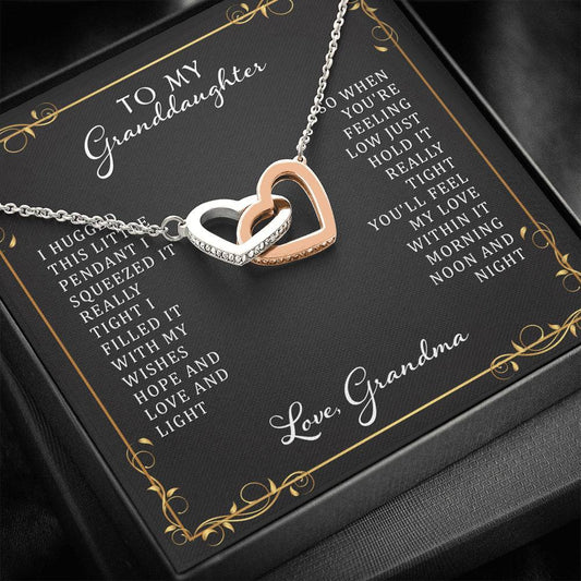 Granddaughter, I Hugged This Little Pendant, Interlocking Hearts Necklace