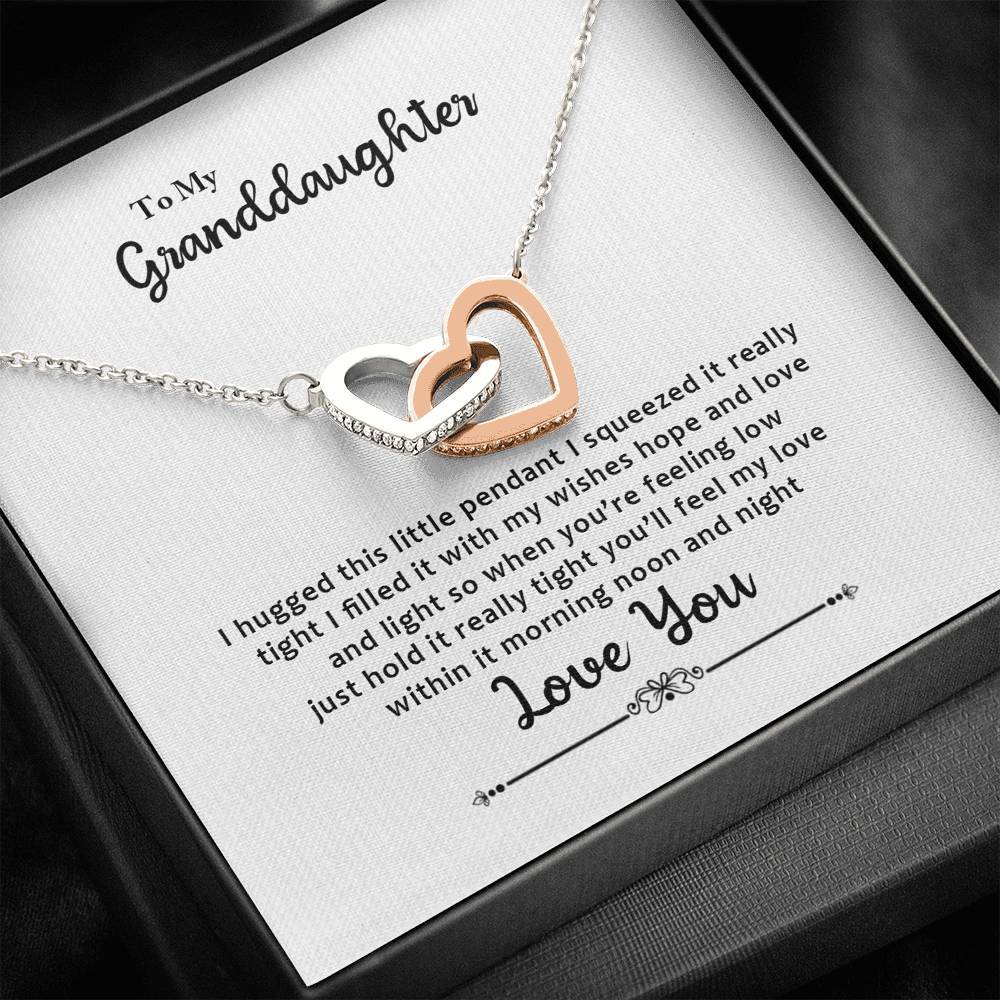 Granddaughter, I Hugged This Little Pendant, Interlocking Hearts Necklace