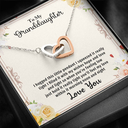 Granddaughter, I Hugged This Little Pendant, Interlocking Hearts Necklace