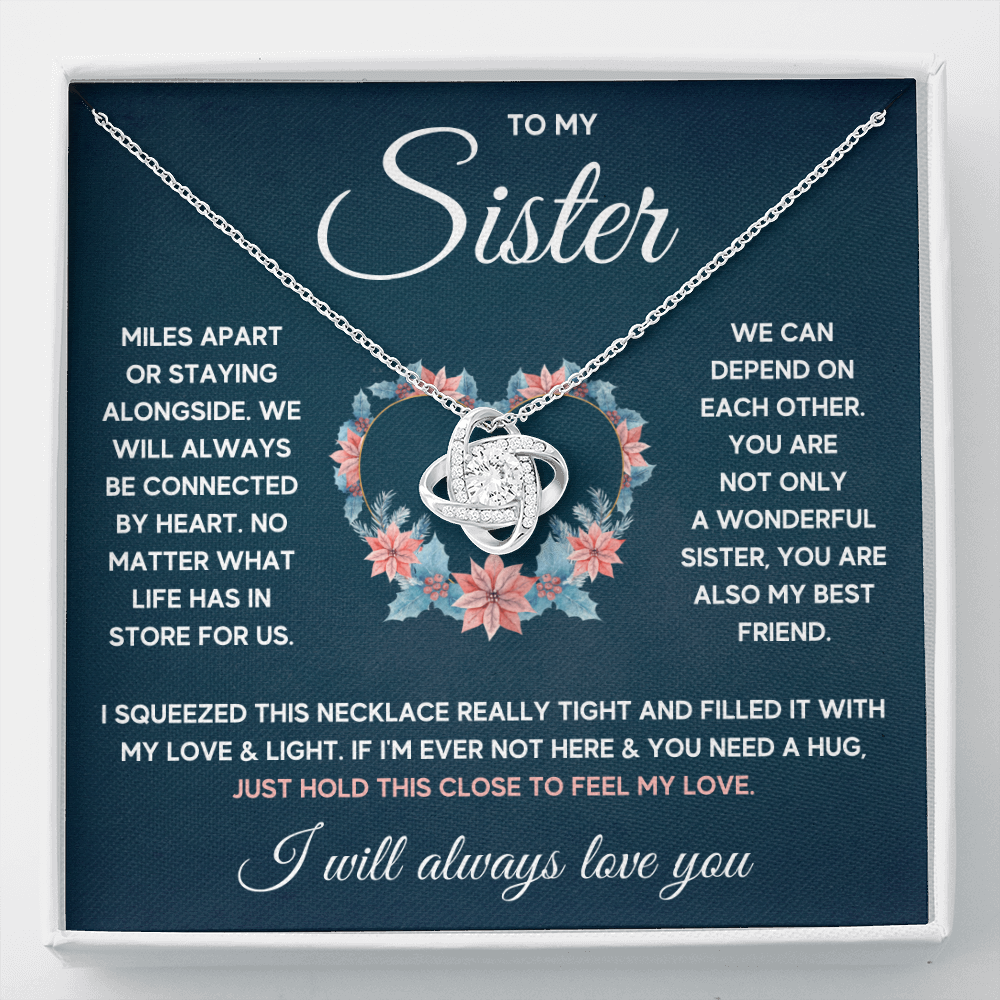 TO MY SISTER SQUEEZED LOVE KNOT NECKLACE GIFT SET