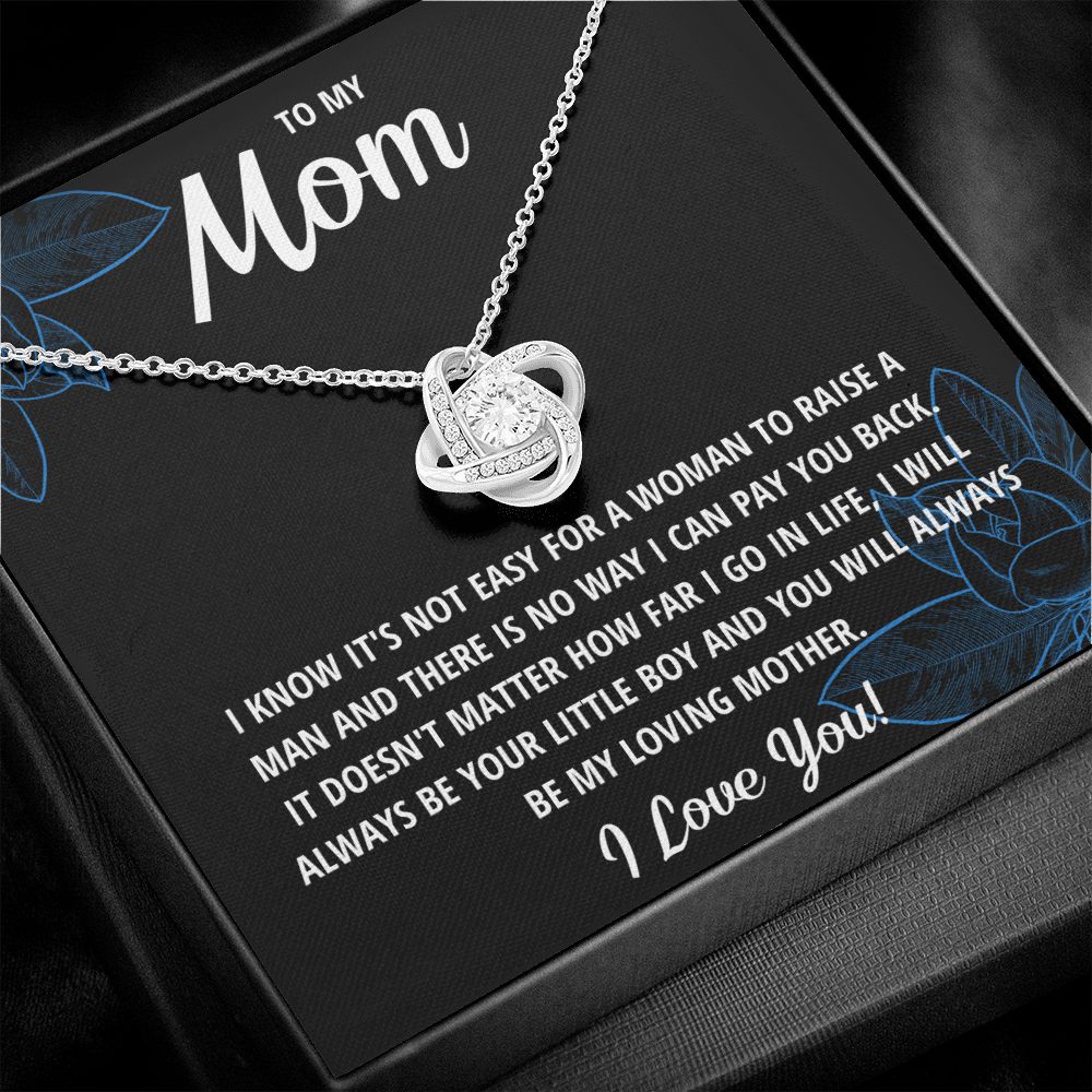 TO MY MOM LITTLE BOY BLACK LOVE KNOT NECKLACE GIFT SET