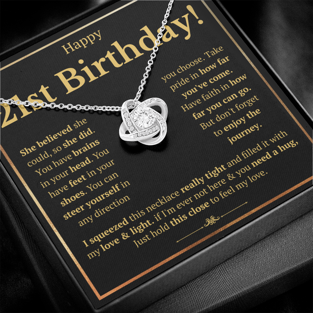 21ST BIRTHDAY SQUEEZED LOVE KNOT NECKLACE GIFT SET