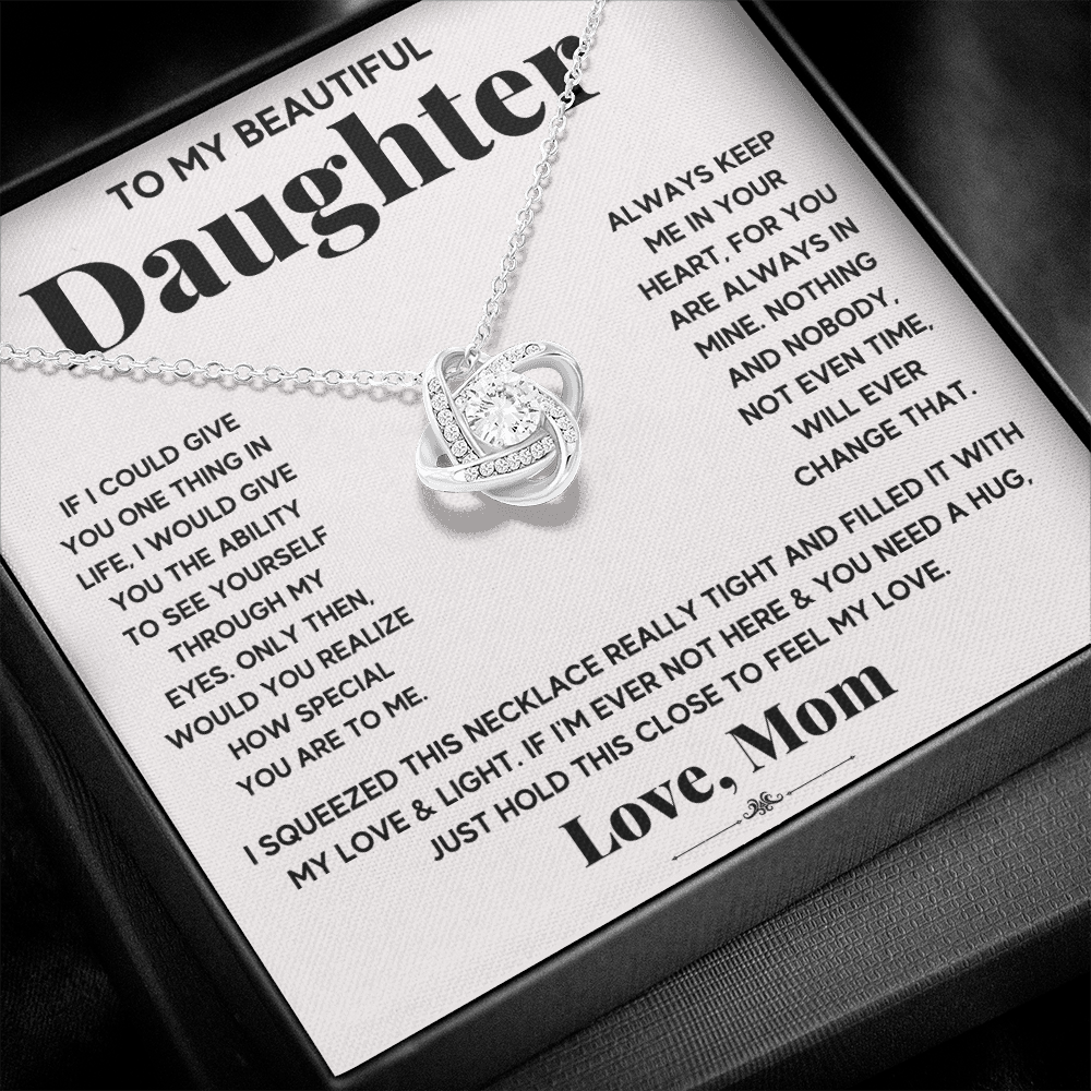 TO MY BEAUTIFUL DAUGHTER SQUEEZED LOVE KNOT NECKLACE GIFT SET