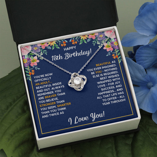 18TH BIRTHDAY WRAPPED LOVE KNOT NECKLACE GIFT SET