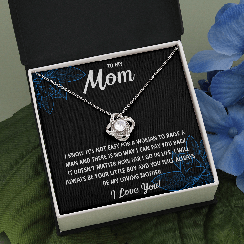 TO MY MOM LITTLE BOY BLACK LOVE KNOT NECKLACE GIFT SET