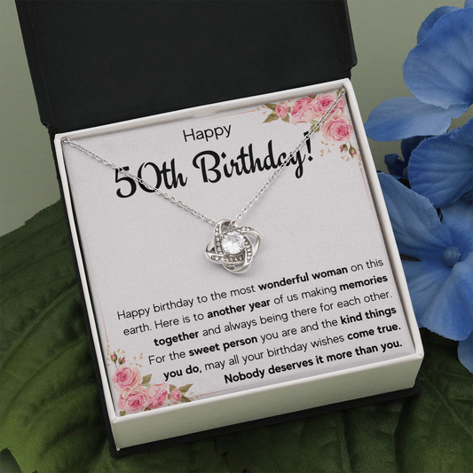 50TH BIRTHDAY MEMORIES LOVE KNOT NECKLACE GIFT SET