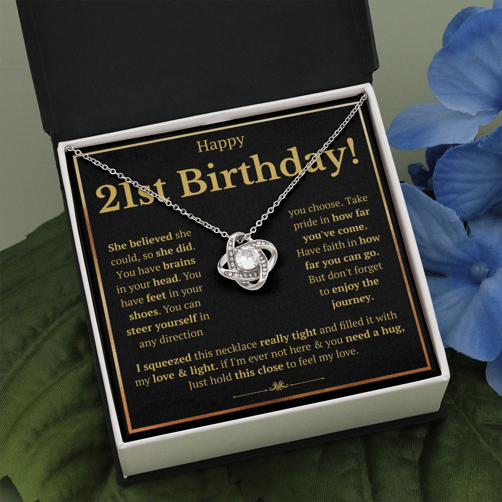 21ST BIRTHDAY SQUEEZED LOVE KNOT NECKLACE GIFT SET
