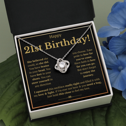 21ST BIRTHDAY SQUEEZED LOVE KNOT NECKLACE GIFT SET