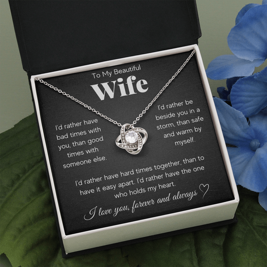 TO MY BEAUTIFUL WIFE RATHER LOVE KNOT NECKLACE GIFT SET