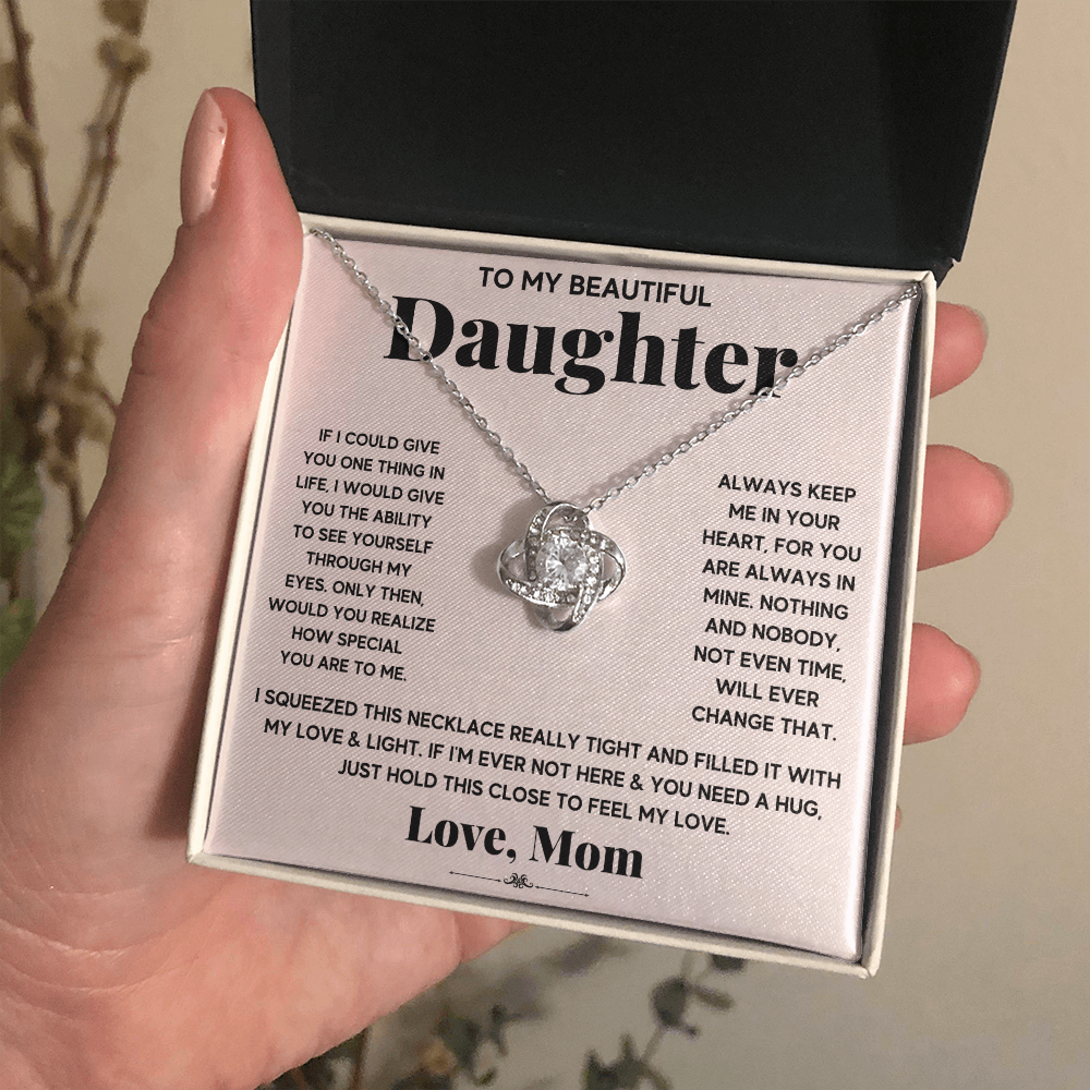 TO MY BEAUTIFUL DAUGHTER SQUEEZED LOVE KNOT NECKLACE GIFT SET
