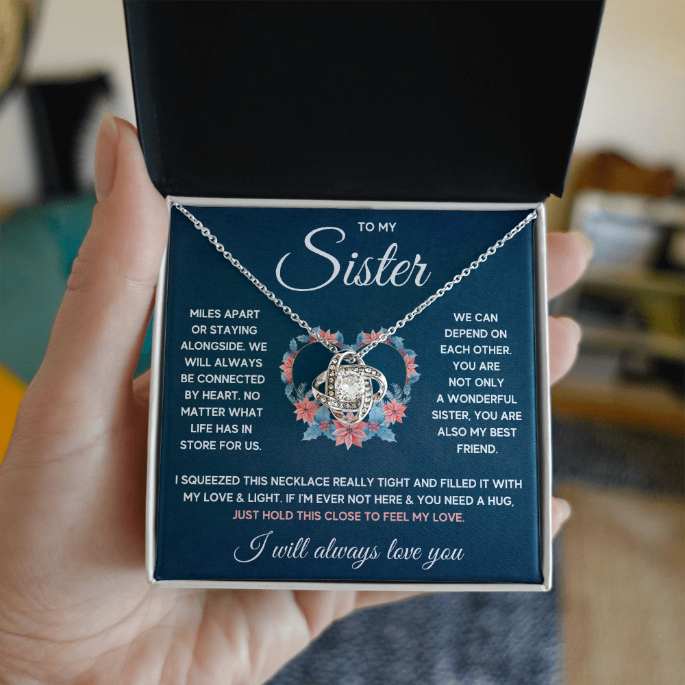 TO MY SISTER SQUEEZED LOVE KNOT NECKLACE GIFT SET