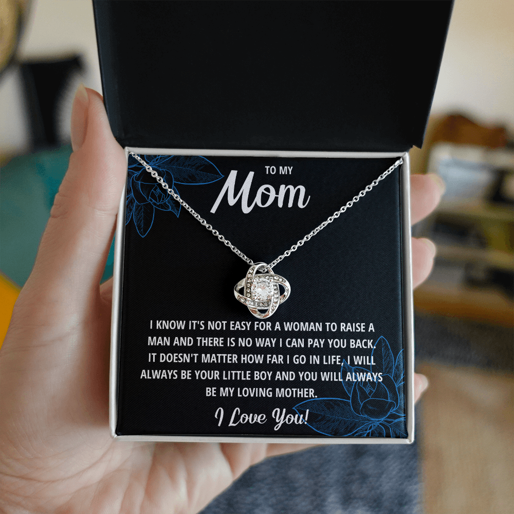 TO MY MOM LITTLE BOY BLACK LOVE KNOT NECKLACE GIFT SET