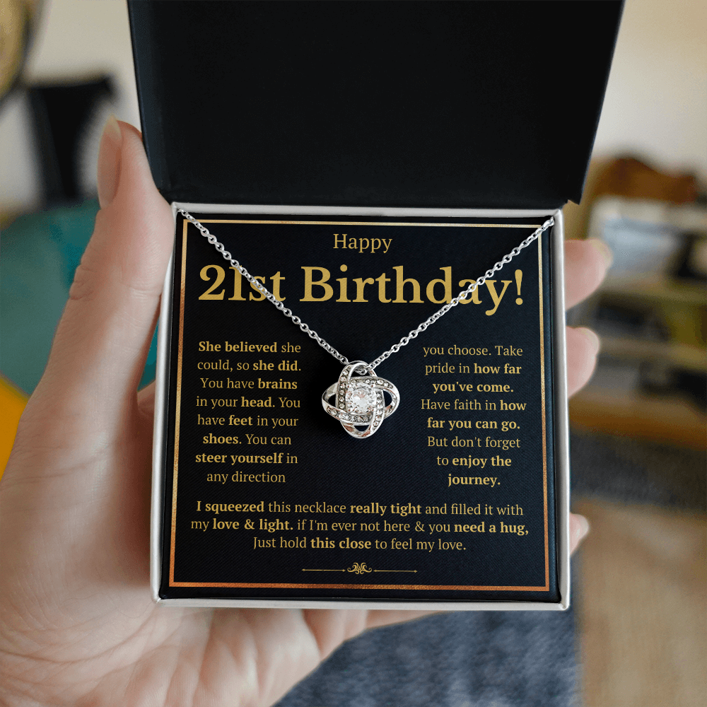 21ST BIRTHDAY SQUEEZED LOVE KNOT NECKLACE GIFT SET
