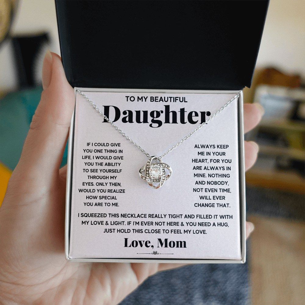 TO MY BEAUTIFUL DAUGHTER SQUEEZED LOVE KNOT NECKLACE GIFT SET