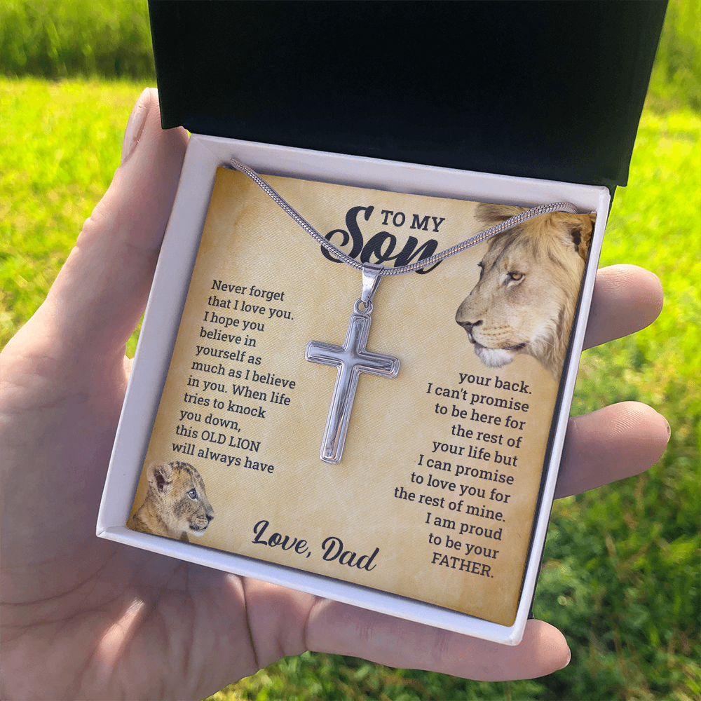 TO MY SON THIS OLD LION CROSS NECKLACE GIFT SET