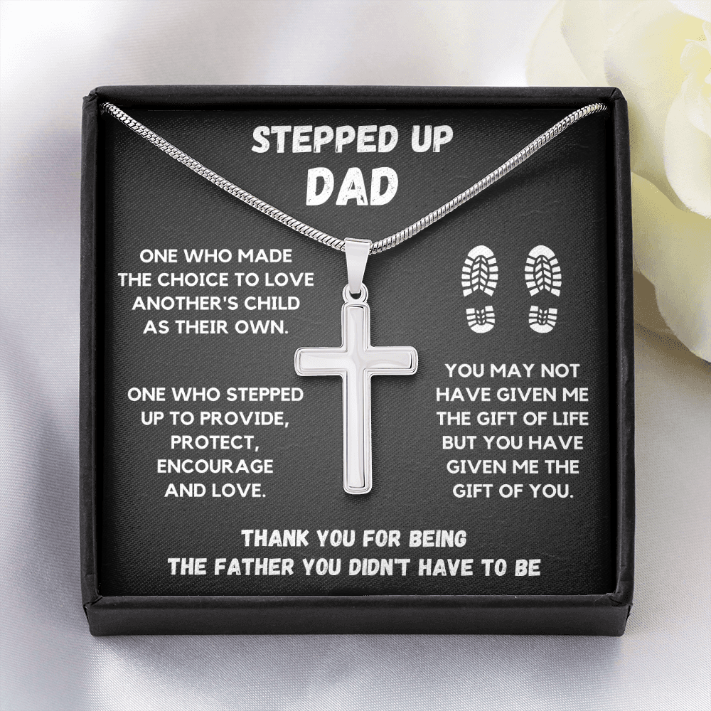 STEPPED UP DAD CROSS NECKLACE GIFT SET