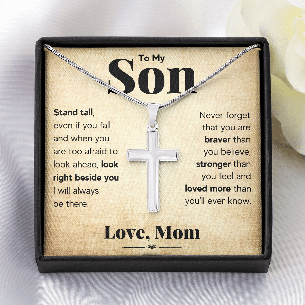 TO MY SON STAND TALL CROSS NECKLACE GIFT SET